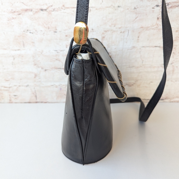 Stuart Weitzman Black Crossbody Bag with Gold Stitching - Picture 4 of 13